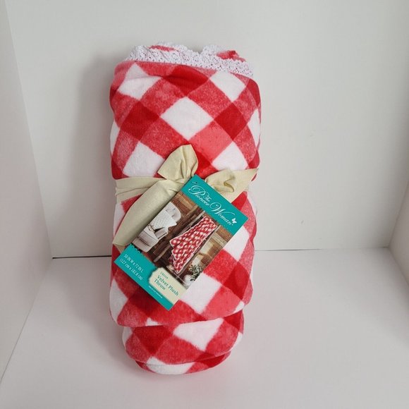 The Pioneer Woman Blanket Velvet Plush Throw Gingham Red Check 72" x 50" New - Picture 9 of 15